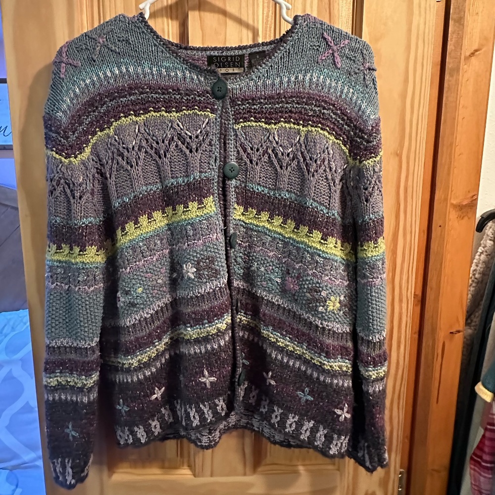 Sigrid Olsen Button Up Sweater, Size:S, Color: multi